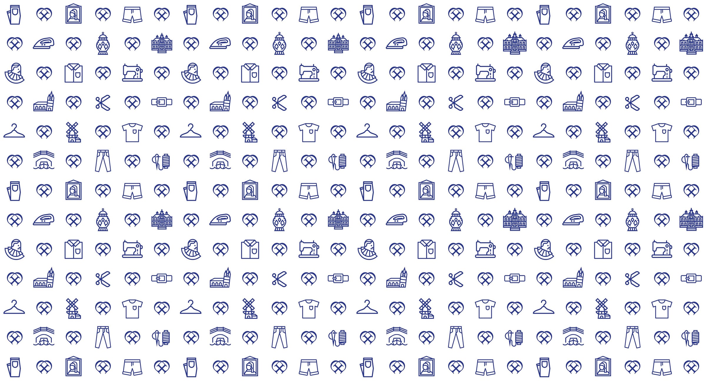 Delft Denim wallpaper bestaande uit historische en kleding iconen. Het merk Delft Denim staat bekend om duurzame en stijlvolle spijkerbroeken met een tijdloze uitstraling.
